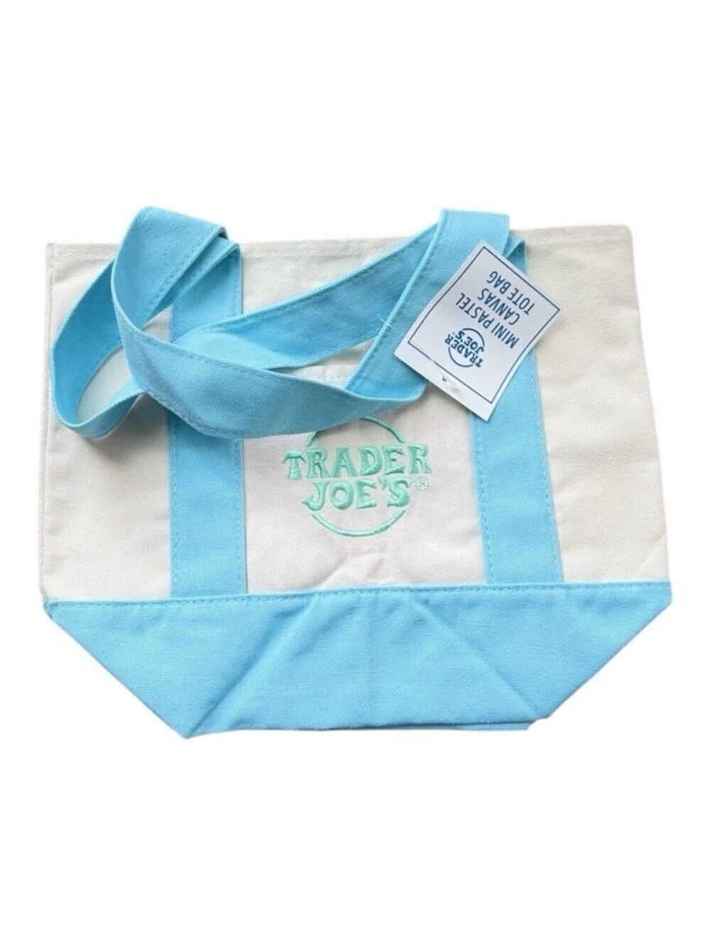 Trader Joes Mini Canvas Tote Bag Blue Pastel NWT